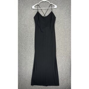 Vintage Reggio Petites Formal Dress Women's 14 Black Strappy High Slit 90s